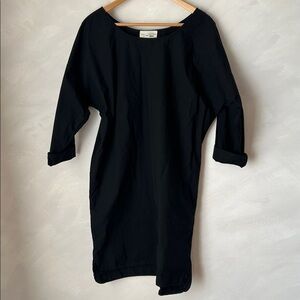 Nili Lotan Black Cotton Long Sleeve Shift Dress Oversized Medium Lagenlook